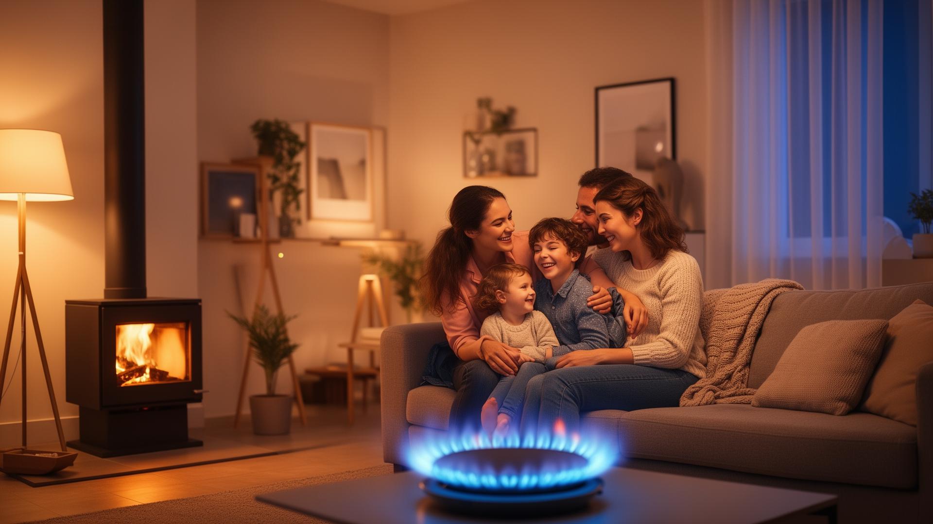 Famille réunie dans un salon chauffé au gaz propane